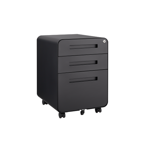 3 Drawer Black Metal Mobile File Cabinet with Lock – Under Desk Storage for Legal, Letter & A4 Files, 5 Wheel Anti-Tilt Design for Home Office