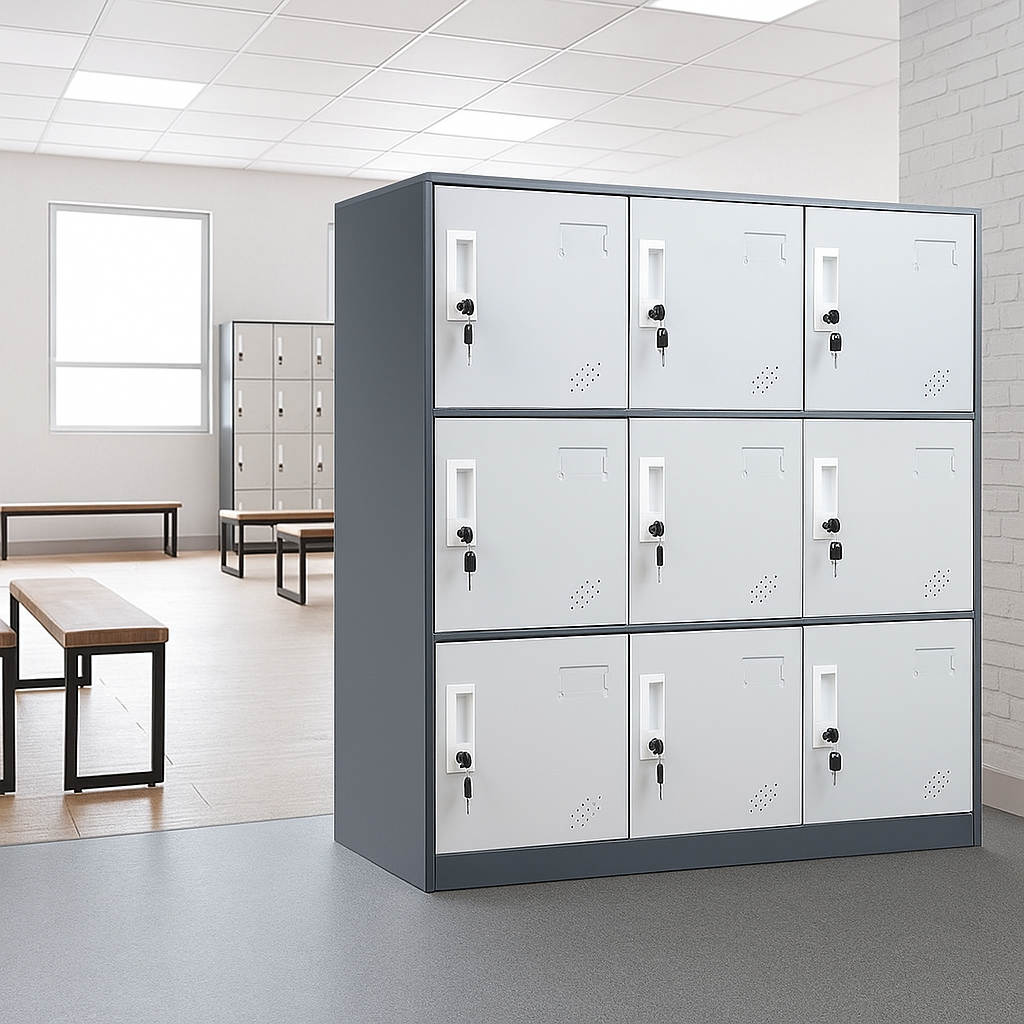 Gray Metal 9-Door Employee Locker – Office & Gym Storage