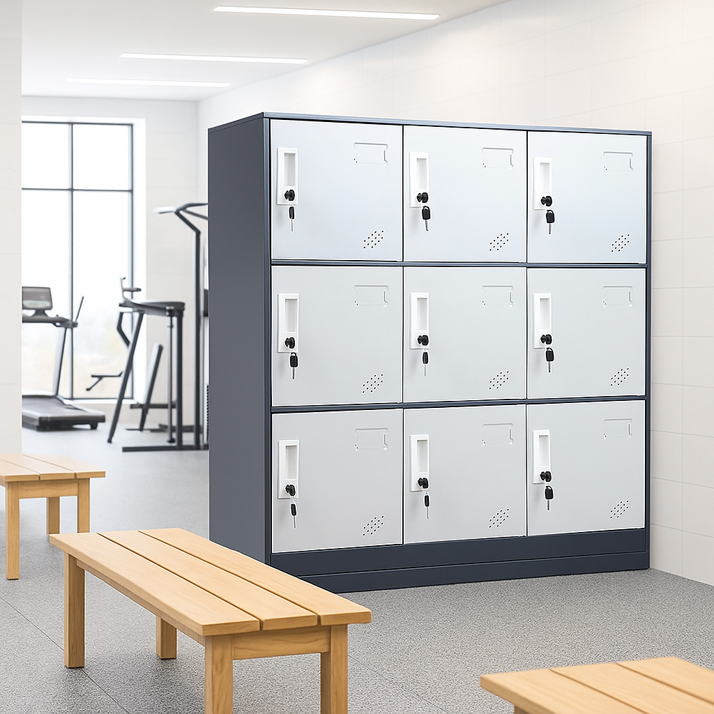 Gray Metal 9-Door Employee Locker – Office & Gym Storage