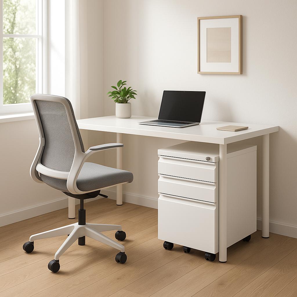 Archivador móvil blanco de 3 cajones con cerradura – Almacenamiento de oficina