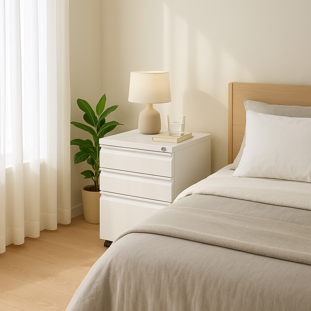 Archivador móvil blanco de 3 cajones con cerradura – Almacenamiento de oficina