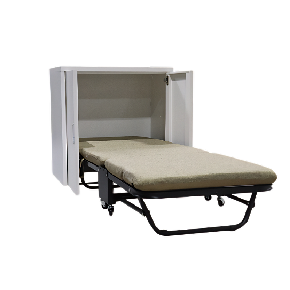 Steel Frame Folding Bed with Integrated Cabinet | Compact Office & Hospital Nap Bed