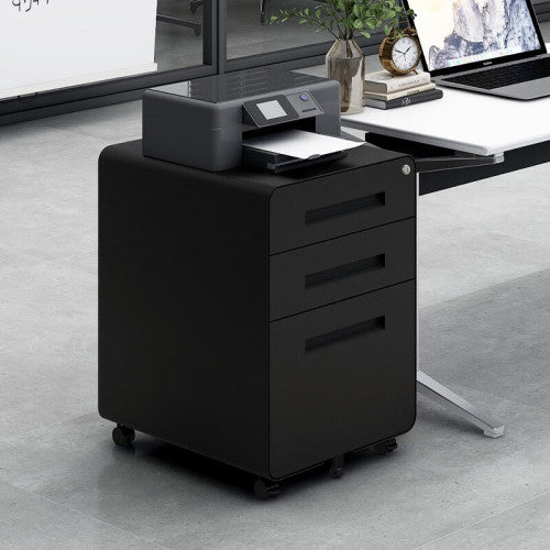 3 Drawer Black Metal Mobile File Cabinet with Lock – Under Desk Storage for Legal, Letter & A4 Files, 5 Wheel Anti-Tilt Design for Home Office