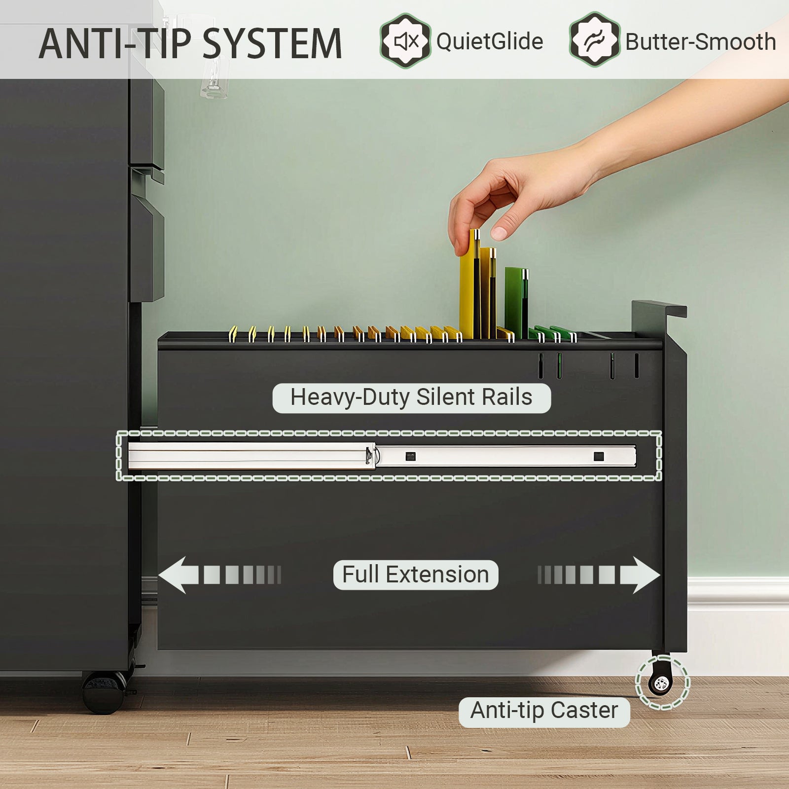 3-Drawer Mobile Metal File Cabinet with Lock