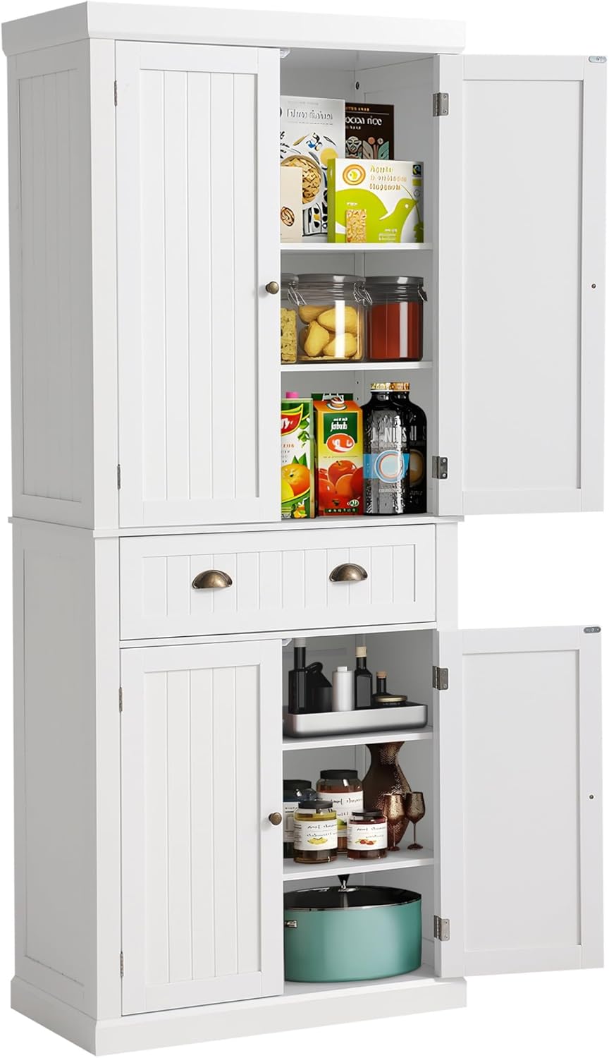 Tall Kitchen Pantry Cabinet – Freestanding Steel Storage Cupboard with Drawer