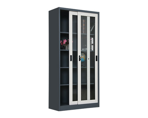 Full Glass Sliding Door Filing Cabinet | Steel Office Storage Cabinet