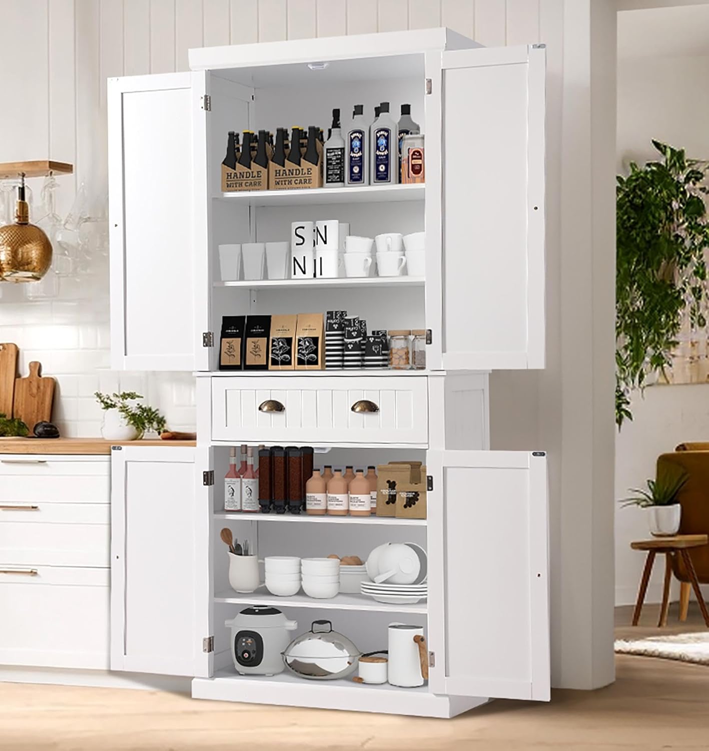 Tall Kitchen Pantry Cabinet – Freestanding Steel Storage Cupboard with Drawer