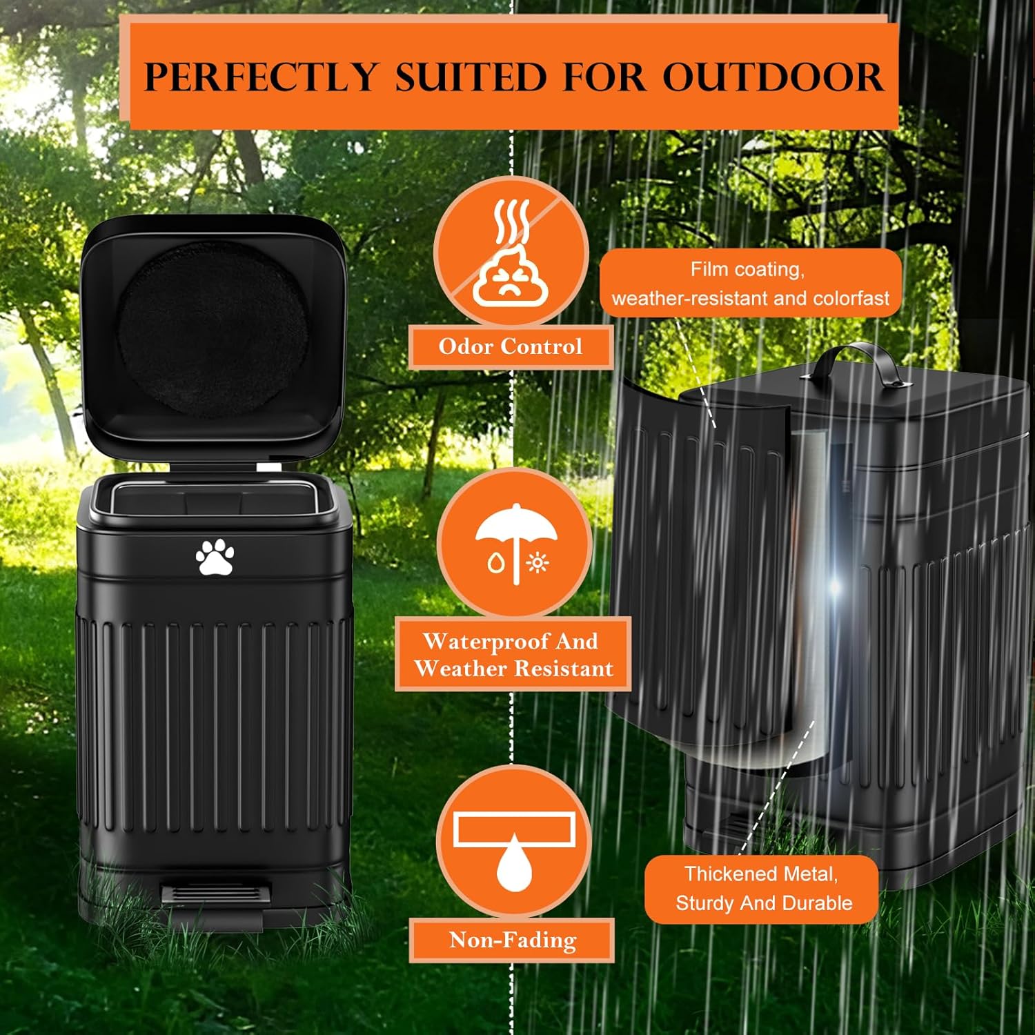 Outdoor Dog Poop Trash Can – 5L Metal Pet Waste Bin with Lid & Pedal
