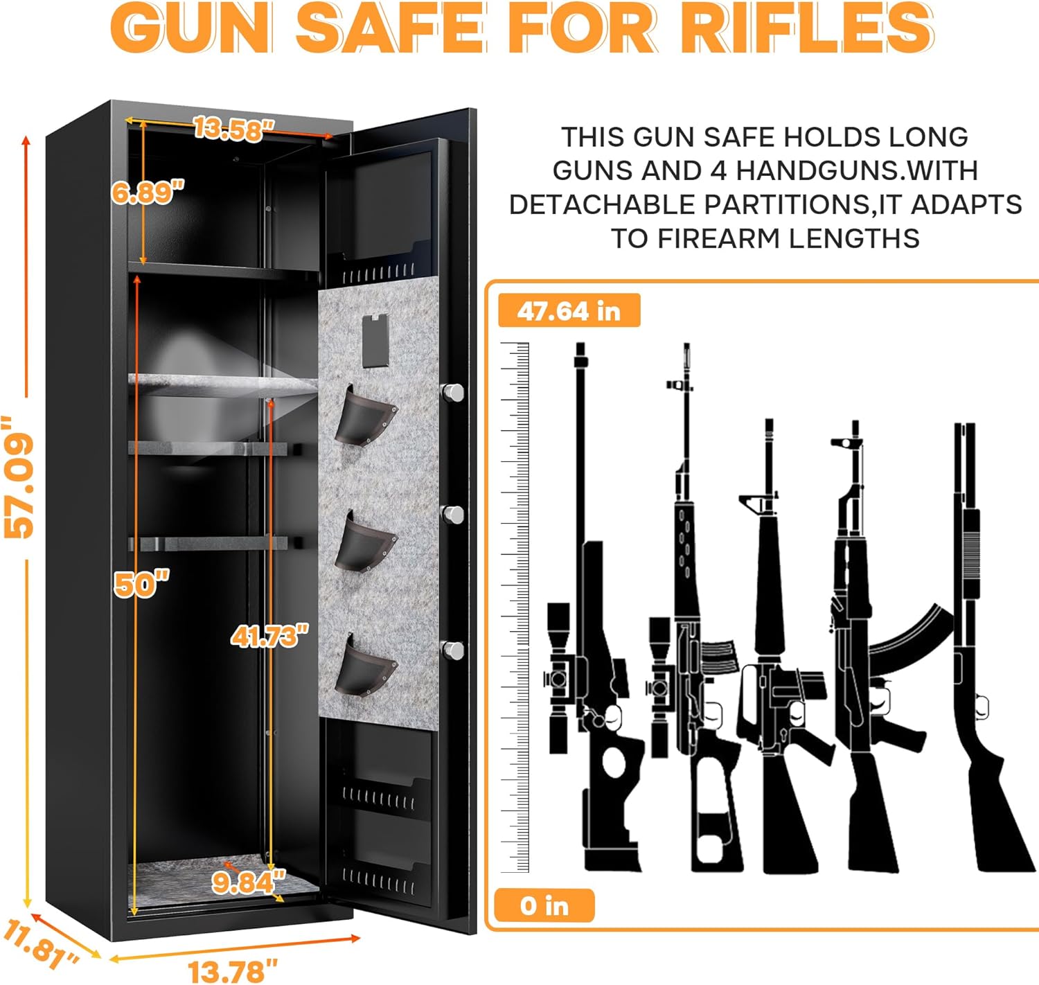 Fingerprint Gun Safe for Rifles & Pistols – Adjustable Shelves, No Assembly