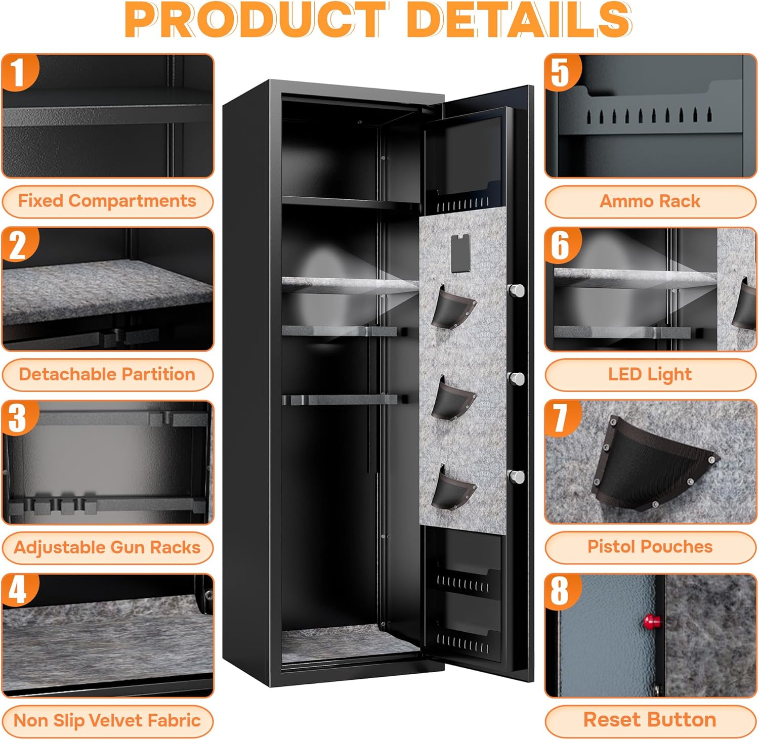 Fingerprint Gun Safe for Rifles & Pistols – Adjustable Shelves, No Assembly