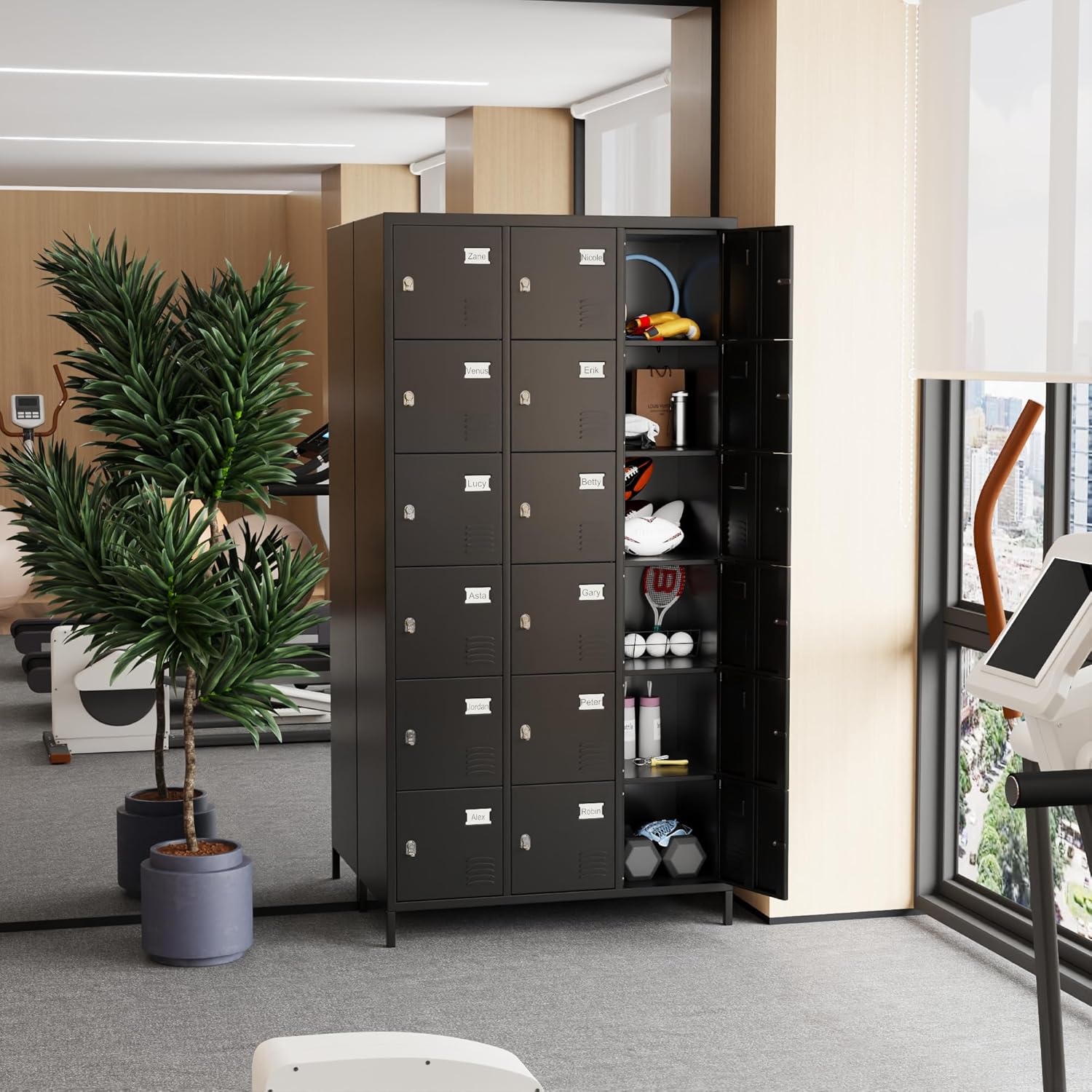 Steel Storage Locker Cabinet – 18-Door Black Metal Locker