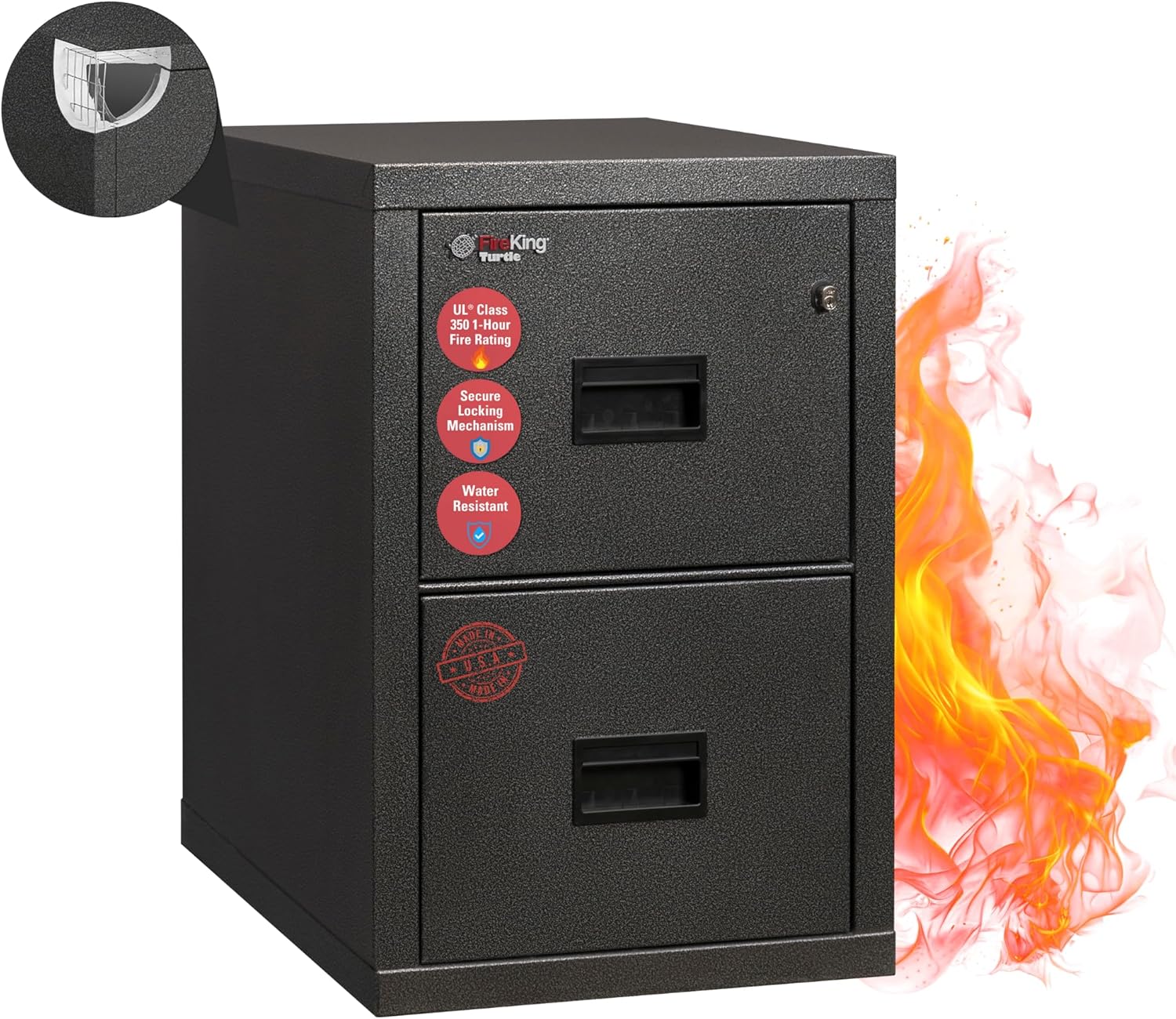 Fireproof 2-Drawer Filing Cabinet – Legal & Letter Safe with Key Lock