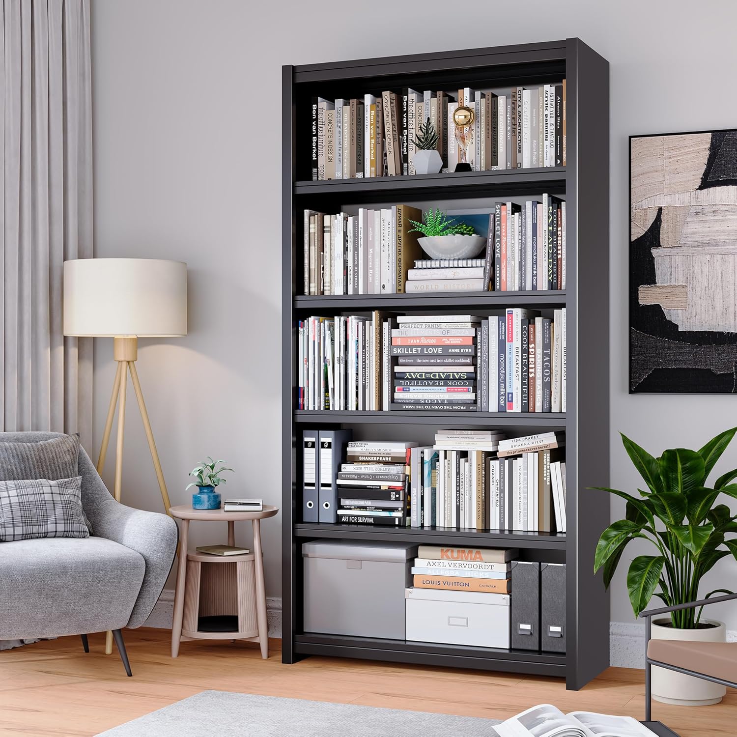 Metal 5-Shelf Bookcase – Heavy Duty Storage for Home, Office & Library