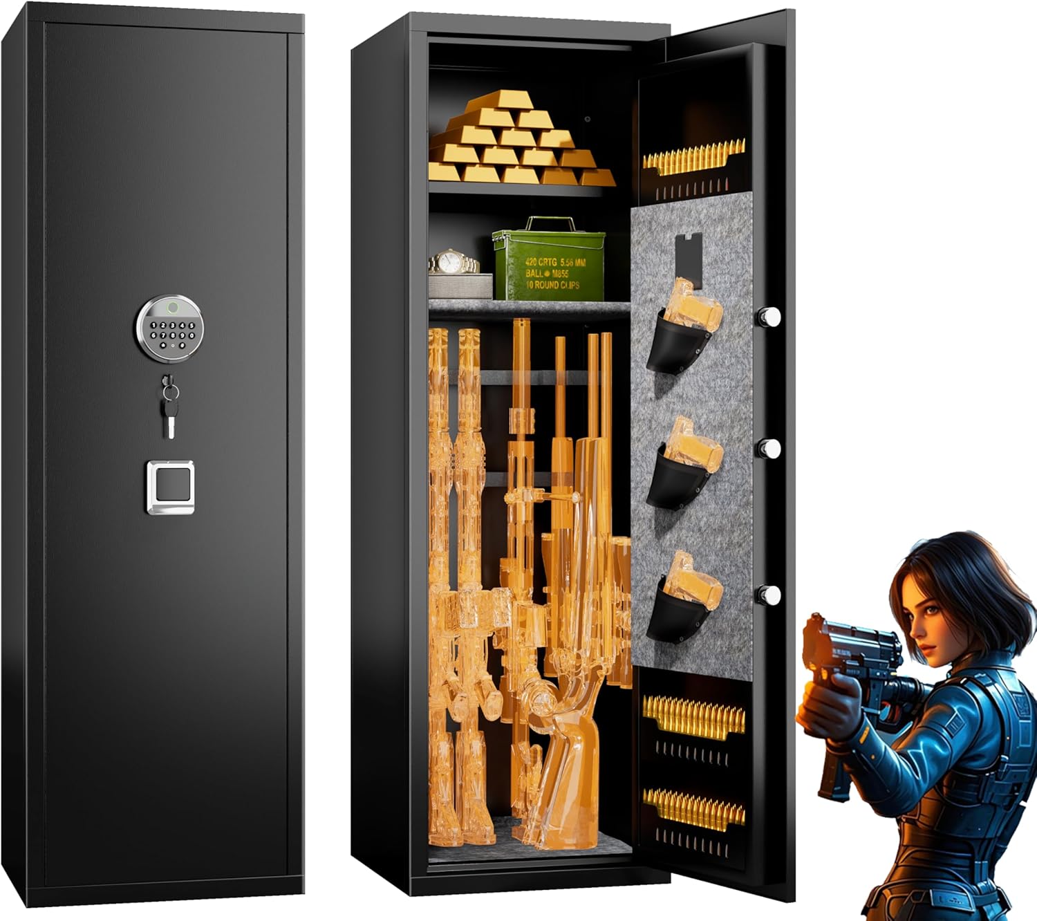 Fingerprint Gun Safe for Rifles & Pistols – Adjustable Shelves, No Assembly