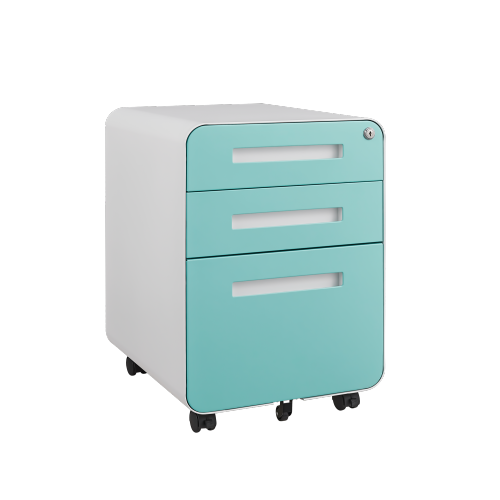3 Drawer Green Metal Mobile File Cabinet – Under Desk Storage for Legal, Letter & A4 Files, 5 Wheel Anti-Tilt Design for Home Office