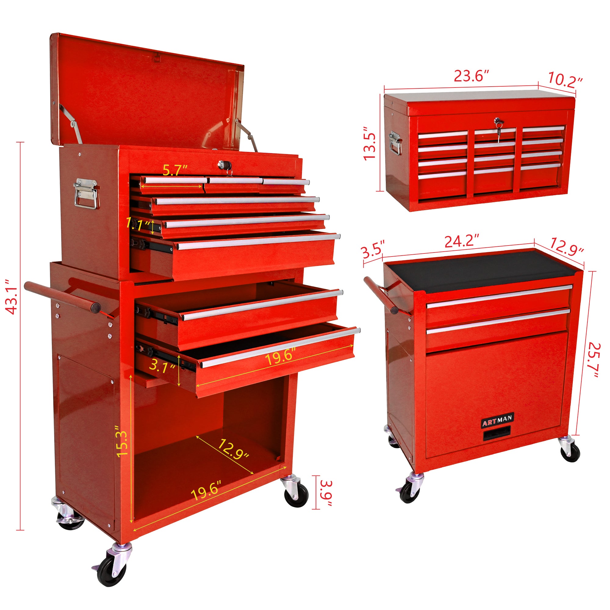 High Capacity Rolling Tool Chest – 8-Drawer Steel Tool Storage Cabinet with Wheels