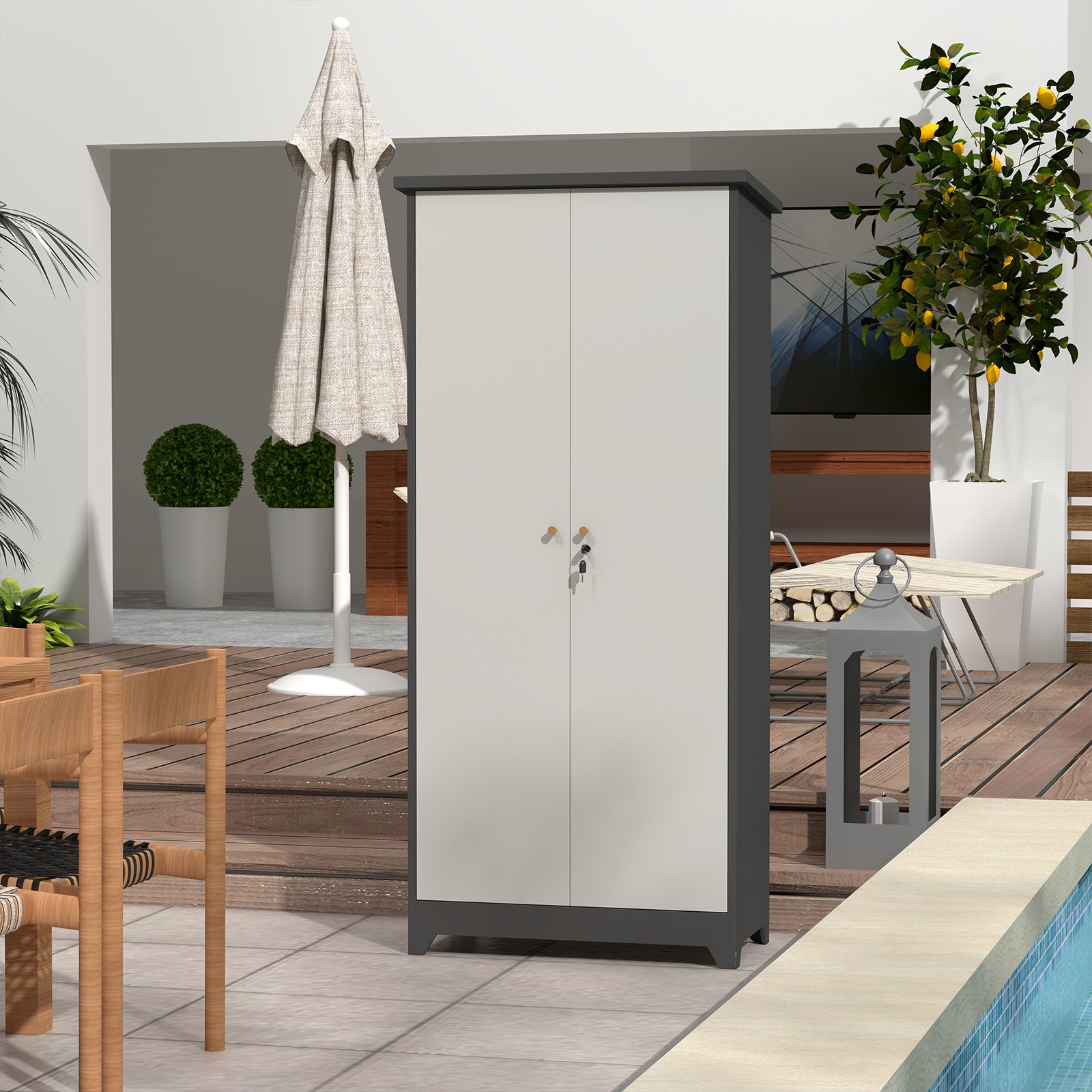 Outdoor Storage Cabinet – Tall Waterproof Garden Cabinet with Shelves