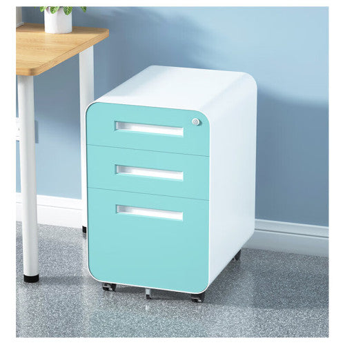 3 Drawer Green Metal Mobile File Cabinet – Under Desk Storage for Legal, Letter & A4 Files, 5 Wheel Anti-Tilt Design for Home Office