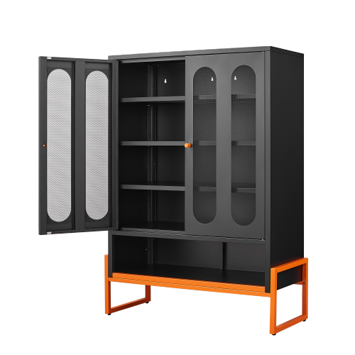 5.9'' High Foot Steel Shoe Cabinet with Double Mesh Doors – Adjustable Shelves, Hollow Base Moisture-Proof Design, Entryway Storage Organizer