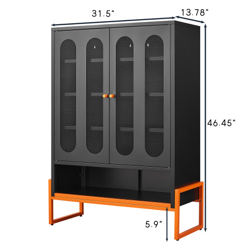5.9'' High Foot Steel Shoe Cabinet with Double Mesh Doors – Adjustable Shelves, Hollow Base Moisture-Proof Design, Entryway Storage Organizer